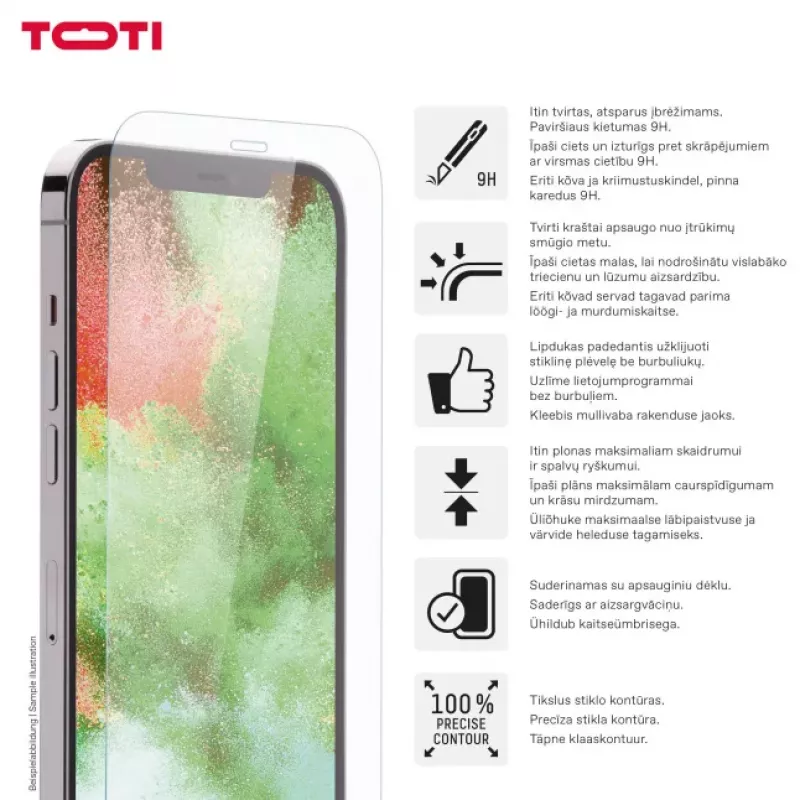 TOTI Rūdīta stikla 2D ekrāna aizsargs pilnam pārklājumam iPhone 16 Pro caurspīdīgs