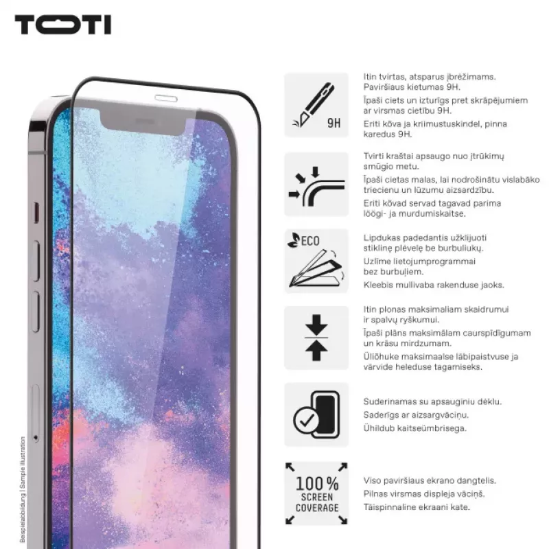 TOTI PREMIUM Premium rūdīta stikla ekrāna aizsargs 3D pilna pārklājuma Apple iPhone 16