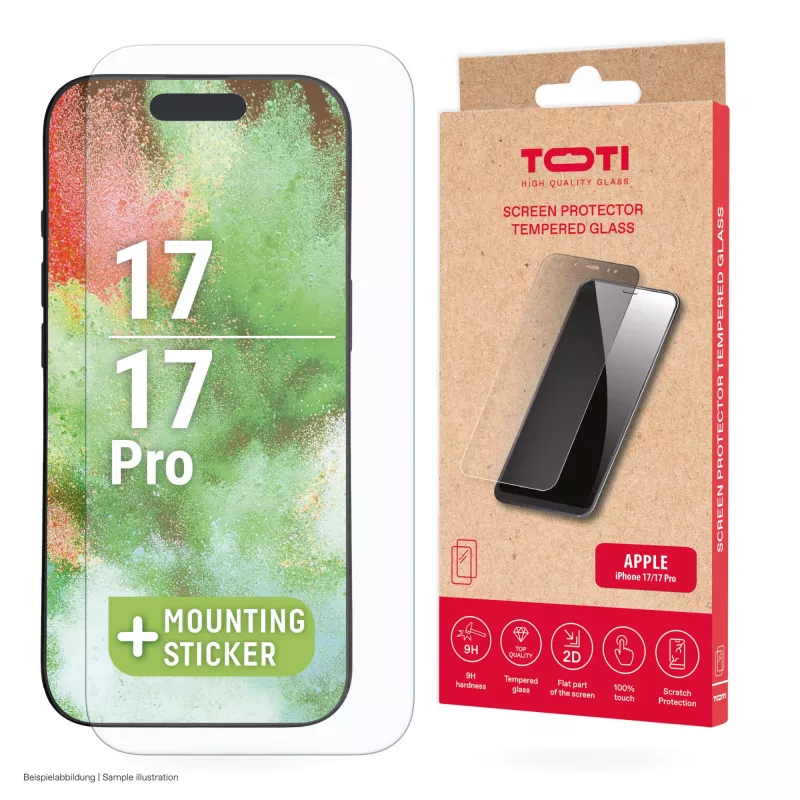 TOTI Rūdīta stikla 2D ekrāna aizsargs pilnam pārklājumam iPhone 17/16 Pro caurspīdīgs