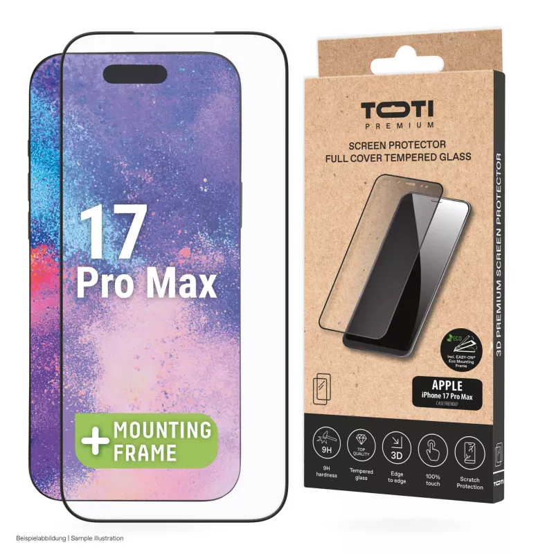 TOTI PREMIUM Premium rūdīta stikla ekrāna aizsargs 3D pilna pārklājuma Apple iPhone 17 Pro Max