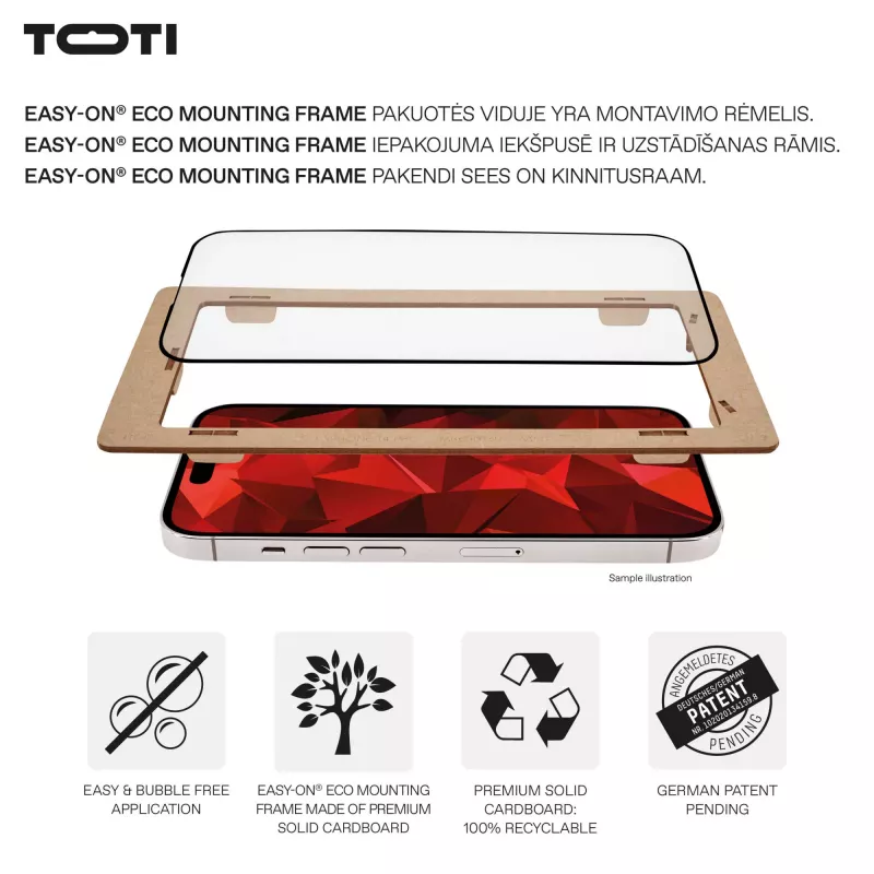 TOTI PREMIUM Premium rūdīta stikla ekrāna aizsargs 3D pilna pārklājuma Apple iPhone 17 Pro Max
