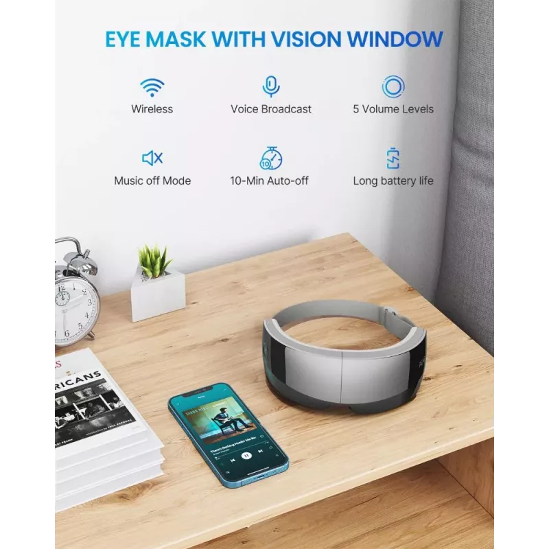 RENPHO Eyeris View Acu Masāžas Ierīce ar Siltumu, Gaisa Kompresiju, Vibrāciju, Bluetooth, USB-C, Salokāma, Pelēka