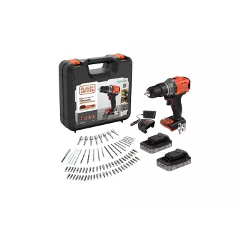 BLACK & DECKER 18V Bezvadu Triecienurbis ar 2 x 2.0Ah Akumulatoriem, Lādētāju un 80 Piederumiem