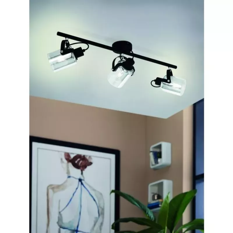 BERREGAS 3-Light E27 Ceiling & Wall Spotlight, Black/Chrome, 220-240V, IP20, Indoor