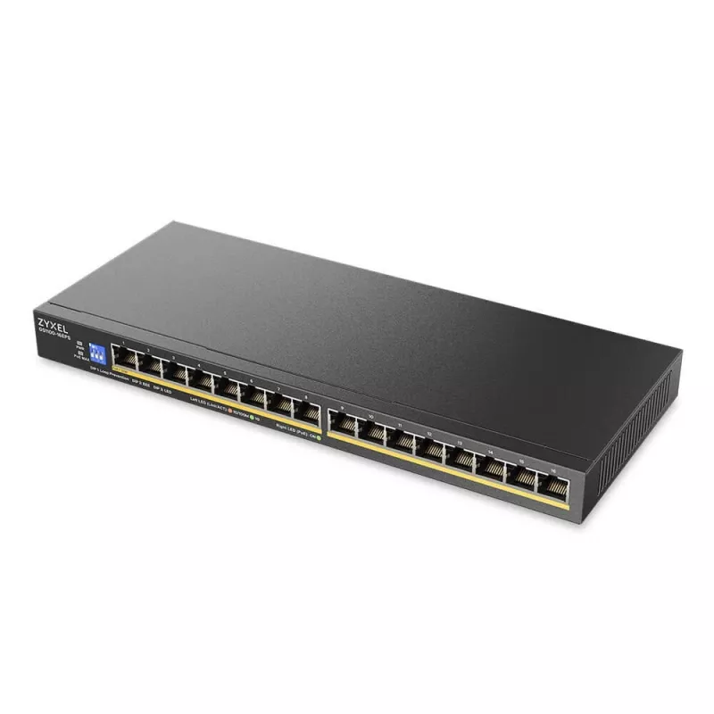 ZyXEL GS1100-16EPS 16-Port Gigabit Unmanaged PoE+ Switch ar 135W budžetu