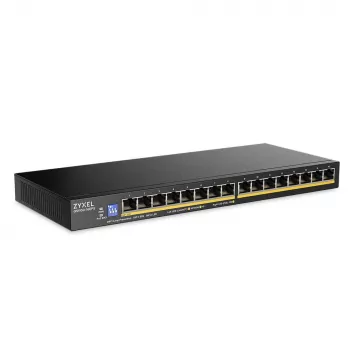ZyXEL GS1100-16EPS 16-Port Gigabit Unmanaged PoE+ Switch ar 135W budžetu