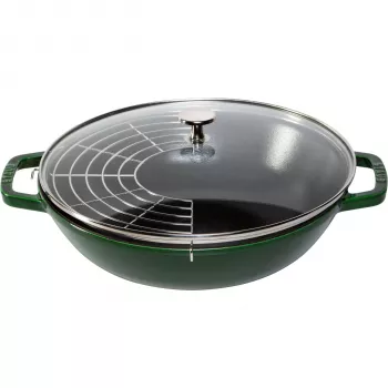 STAUB Wok 30 cm ar vāku, čuguns, bazilika zaļš