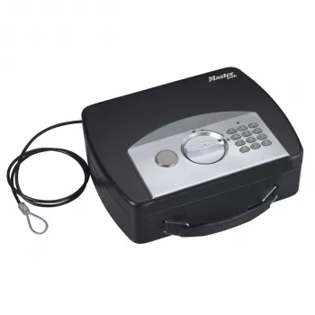 Master Lock Portable Personal Safe P008EML - Melns, pārslēdzama 4 ciparu kombinācija, tērauda trosis, laikapstākļu izturīgs