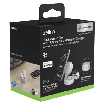 Belkin UltraCharge 25W Qi2 Magnetic 2-in-1 Wireless Charging Pad Sand