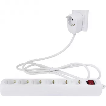 REV Powersplit 6+1 Kontaktligzdu Pagarinātājs ar Slēdzi, 2m Kabelis, Balts