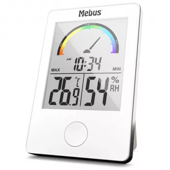 MEBUS 11130 Termo-Higrometrs Balts - Digitālais temperatūras un mitruma monitors ar LCD displeju