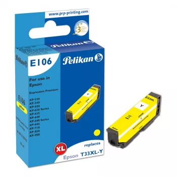 Pelikan E106 saderīga tintes kasetne dzeltena augstas ražības (XL) Epson XP-530/540/630/635/640/645/710/830/900 - 1 iepakojums
