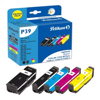 Pelikan P39 saderīga tintes kasetne, komplekts 5 gab. Epson 33XL (Melna, Ciāna, Fuksīna, Dzeltena, Fotogrāfiju melna)