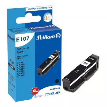 Pelikan E107 saderīga tintes kasetne melna augstas ražības (XL) Epson Expression Photo XP-55/XP-750/XP-760/XP-850/XP-860/XP-950/XP-960 (aizstāj Epson 27XL) - 1 iepakojums