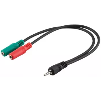 Goobay 3,5mm Jack Adapter Cable, 4-pin TRRS Male to 3-pin TRS Female, 15 cm, Black