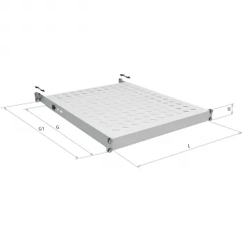 EFB Electronics 19 collu 1U fiksēts plaukts, uzstādīšanas dziļums 750-850 mm, kravnesība 120 kg, skapja dziļums 1000 mm, RAL 7035 gaiši pelēks