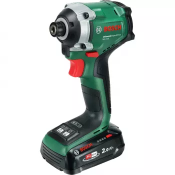 BOSCH UniversalImpactDrive 18V-210 Bezvadu Triecienskrūvgriezis (18V, 2.0Ah, Li-Ion, 1/4 collu sešstūris, 210 Nm, 3400 apgr./min, pārnēsāšanas soma, POWER FOR ALL ALLIANCE)