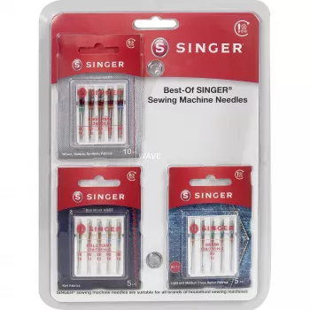 SINGER Best-Of Needles A5-Pack - Universālās šujmašīnas adatas, 5 gabali, izmēri 70/10, 80/12, 90/14