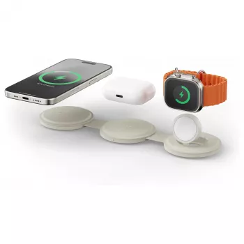 Satechi OntheGo 3-in-1 Wireless Charger with Qi2, Sand, 15W, ST-QTG31W