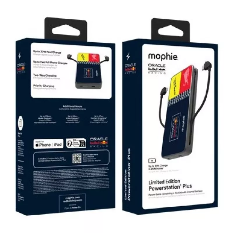 Mophie Powerstation Plus 10K Red Bull Racing 10000 mAh Power Bank ar USB-C un Lightning