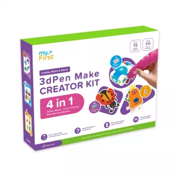 myFirst 3dPen Make Creator Kit - 3D pildspalvas komplekts ar 3 tematiskām trafaretu komplektiem, 3 kustīgiem modeļu šabloniem un PCL pavedieniem (sarkans)