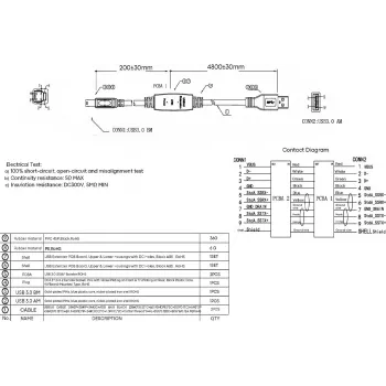 VISION 5 m USB 3.0 aktīvais kabelis - iebūvēts pastiprinātājs - niķelēti savienotāji - 5 Gbps - USB A (vīr.) uz USB B (vīr.) - 5,5 mm diametrs - 28+24 AWG - melns