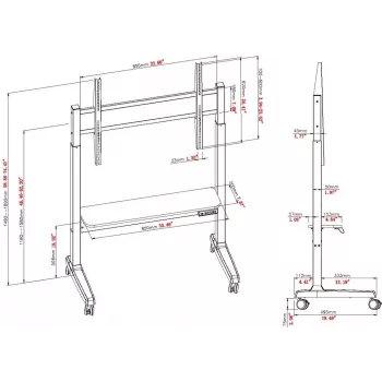 VISION VFM-F15M Motorizēts displeja grīdas statīvs ratiņi 40-86 collu ekrāniem, VESA līdz 800x600, augstuma regulēšana 400 mm, melns