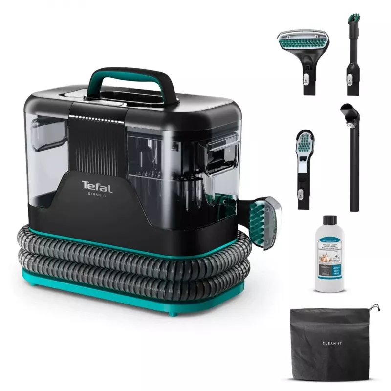 Tefal Clean It IZ5020 paklāju un mīksto mēbeļu mazgāšanas putekļsūcējs traipiem, 750 W, 13 500 Pa sūkšanas jauda, 2,3 l tīrā un 1,5 l netīrā ūdens tvertnes, Auto Clean