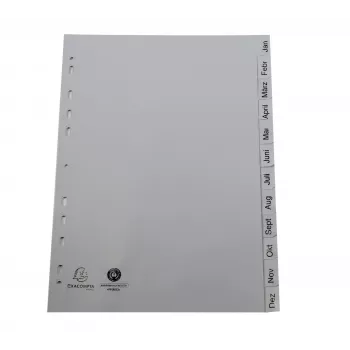 Exacompta Index Dividers Full Format January-December Grey 12-Part 1 Set