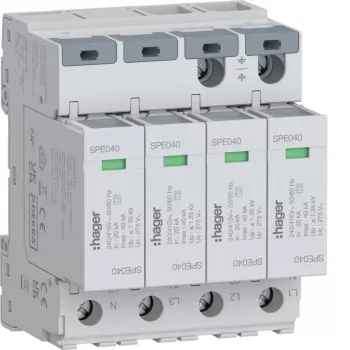 Hager Pārsprieguma aizsardzības ierīce 4P SPE440S Type 2 TNS Uc 275V In 20kA Imax 40kA
