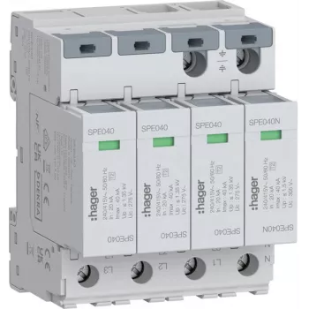 Hager SPE440 Pārsprieguma aizsargs 4P 2. tips TNS/TT Uc 275V In 20kA Imax 40kA
