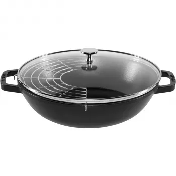 STAUB Wok 30 cm ar vāku Melns, Čuguns