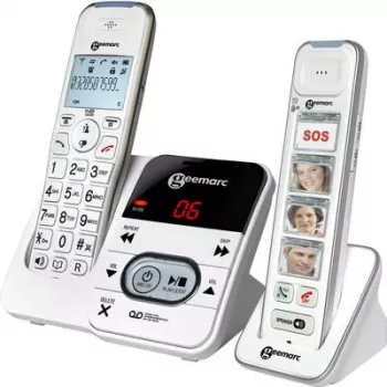 Geemarc PACK Mobility 295 Bezvadu telefons senioriem ar atbildētāju, foto ciparu pogām, apgaismotu displeju, balts