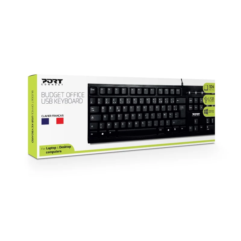 PORT Designs PORT OFFICE Keyboard - USB - AZERTY - French Layout - Black