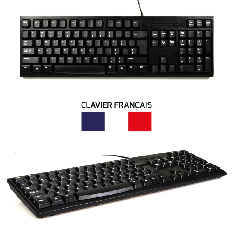 PORT Designs 900900 pilna izmēra vadu USB tastatūras un peles komplekts, AZERTY izkārtojums, melns
