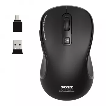 PORT Designs PORT Connect Professional ESSENTIAL Bezvadu optiskā pele - 5 pogas - 2,4 GHz, Bluetooth - USB uztvērējs - Melna