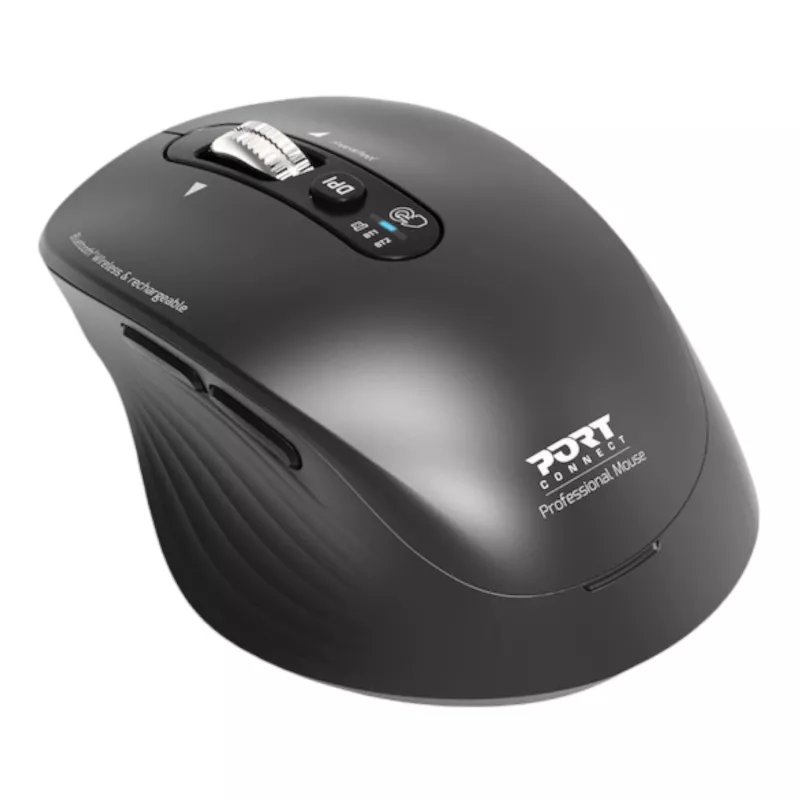 PORT Designs PORT Connect Professional BUSINESS uzlādējama bezvadu pele - optiskā - 6 pogas - 2,4 GHz, Bluetooth - USB uztvērējs - melna