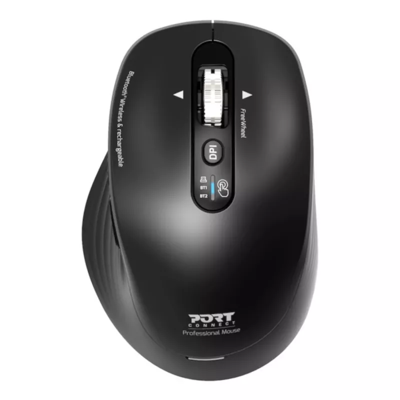 PORT Designs PORT Connect Professional BUSINESS uzlādējama bezvadu pele - optiskā - 6 pogas - 2,4 GHz, Bluetooth - USB uztvērējs - melna