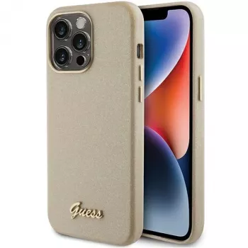 Guess GUHCP15XPGMCSD Glitter Glossy Script Hard Case Apple iPhone 15 Pro Max 6,7 inch Light Gold