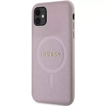 Guess GUHMN61PSAHMCP Hardcase Saffiano MagSafe iPhone 11 / Xr 6.1 Rozā