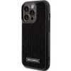 Karl Lagerfeld KLHCP15LHDSPLK Cietais maciņš iPhone 15 Pro 6.1 inch Melns ar rhinestone logotipu un metāla plāksni