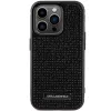 Karl Lagerfeld KLHCP15LHDSPLK Cietais maciņš iPhone 15 Pro 6.1 inch Melns ar rhinestone logotipu un metāla plāksni