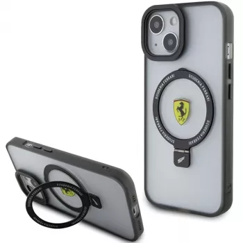 Ferrari FEHMP15MUSCAK iPhone 15 Plus / 14 Plus 6,7 inch Caurspīdīgs dūmakains cietais maciņš ar gredzena statīvu, MagSafe, 2023 kolekcija