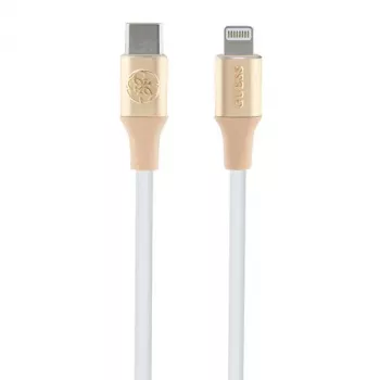 Guess GUCLLALRGDD USB-C uz Lightning kabelis 1,5 m ātra uzlāde gaiši zelts ar reljefu logotipu