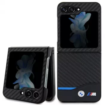 BMW M Collection Ādas un oglekļa šķiedras aizmugurējais vāciņš Samsung Galaxy Z Flip5 - Melns