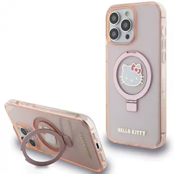 Hello Kitty HKHMP15XHRSGEP iPhone 15 Pro Max 6.7 inch Pink Hardcase Ring Stand Glitter Electrop Logo MagSafe