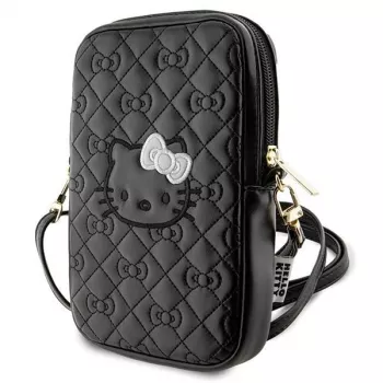 Hello Kitty Quilted Bows siksna - šķērssomas telefona maciņš (melns)