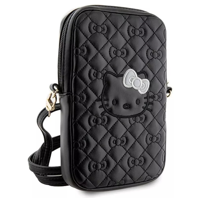 Hello Kitty Quilted Bows siksna - šķērssomas telefona maciņš (melns)
