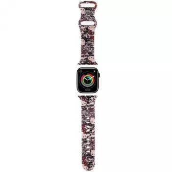 Hello Kitty HKAWMSDGPTP Silikona siksniņa Apple Watch 38/40/41mm rozā grafiti birku dizains