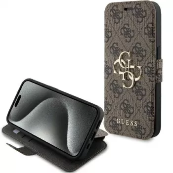 Guess GUBKP15L4GMGBR iPhone 15 Pro 6,1 inch Folio Maciņš Brūns 4G Metāla Logotips